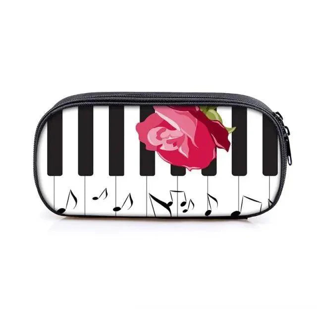 Elegant Music Note Piano Pen Case Holder Stylish Black/White Pencil Bag Guitar Pencil Case Unique Stationery Case For School Stevvex