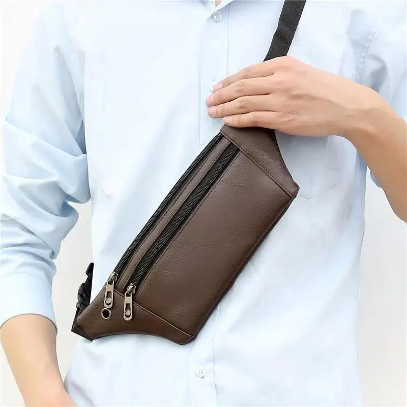 Elegant New Black Mens Leather Waist Bag Adjustable Strap Outdoors  Fanny Pack Comfortable Luxury Design For Men Stevvex