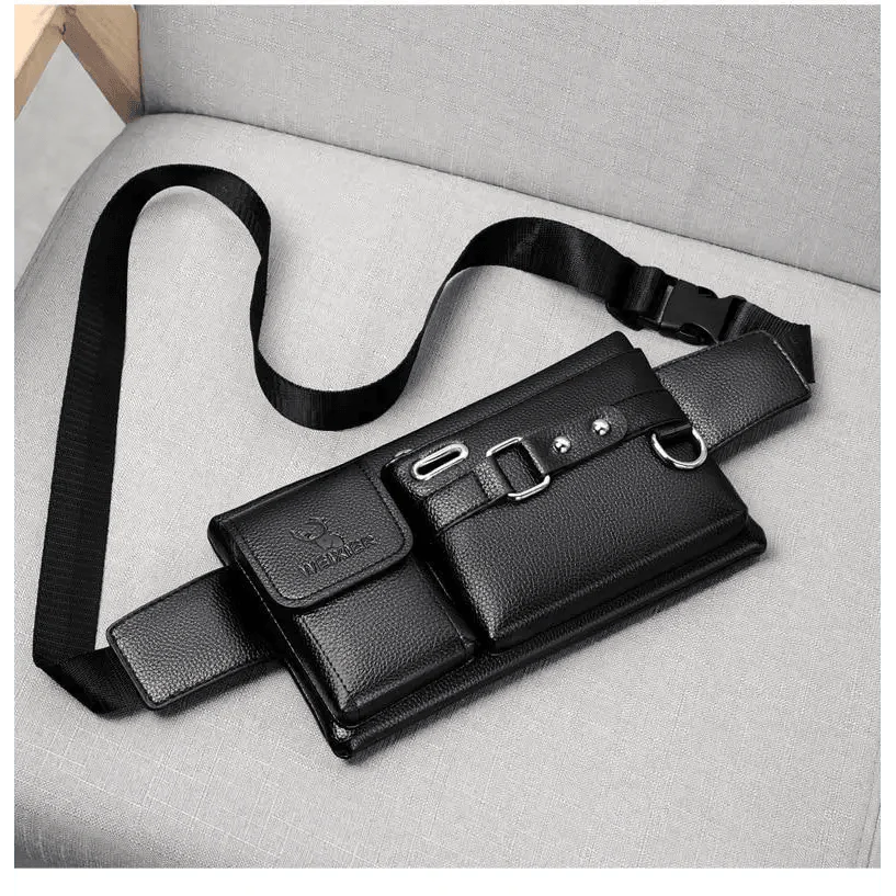 Elegant New Black Mens Leather Waist Bag Adjustable Strap Outdoors  Fanny Pack Comfortable Luxury Design For Men Stevvex