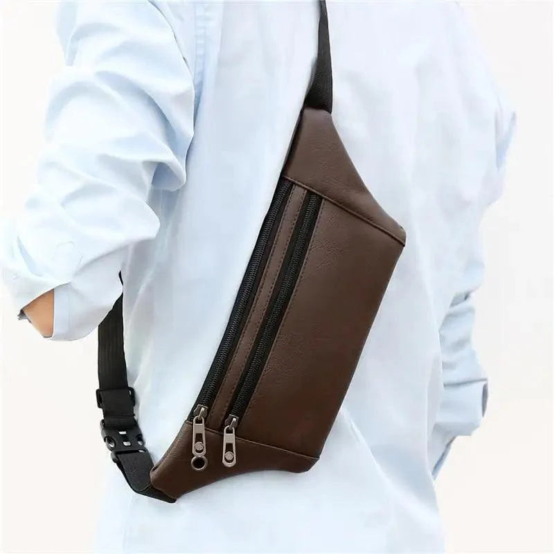 Elegant New Black Mens Leather Waist Bag Adjustable Strap Outdoors  Fanny Pack Comfortable Luxury Design For Men Stevvex