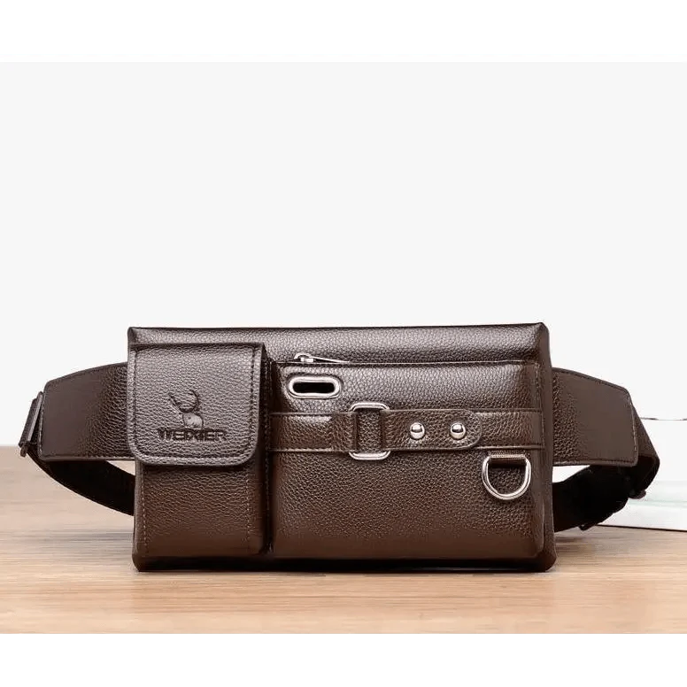 Elegant New Black Mens Leather Waist Bag Adjustable Strap Outdoors  Fanny Pack Comfortable Luxury Design For Men Stevvex