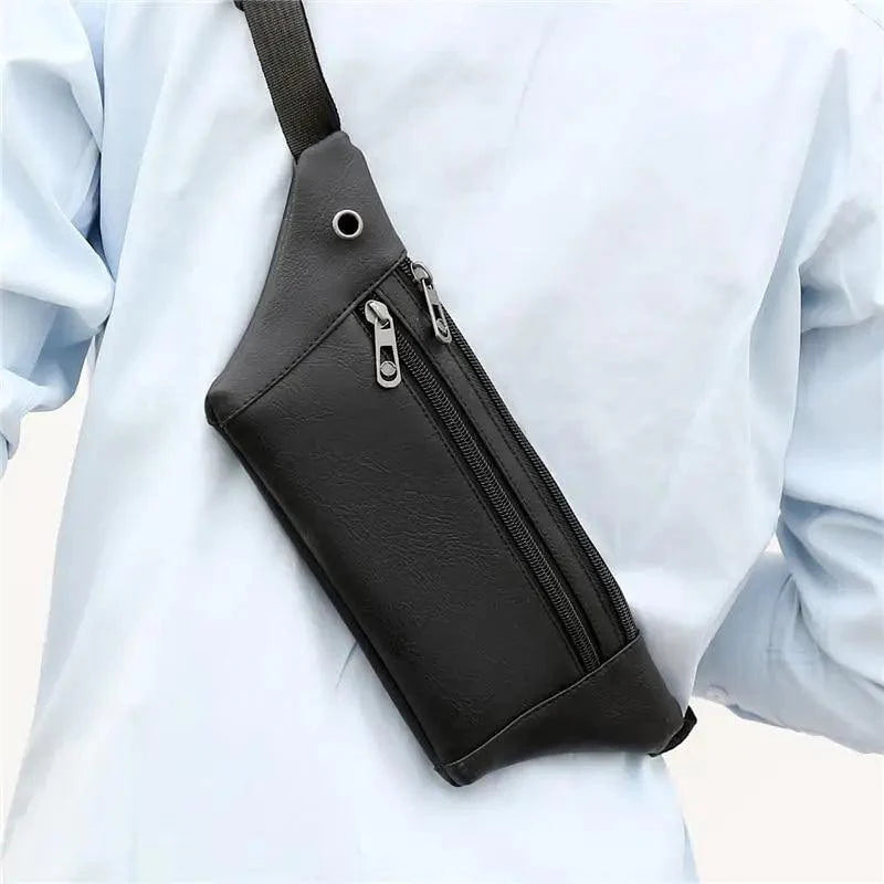 Elegant New Black Mens Leather Waist Bag Adjustable Strap Outdoors  Fanny Pack Comfortable Luxury Design For Men Stevvex