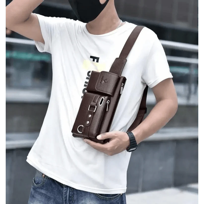 Elegant New Black Mens Leather Waist Bag Adjustable Strap Outdoors  Fanny Pack Comfortable Luxury Design For Men Stevvex