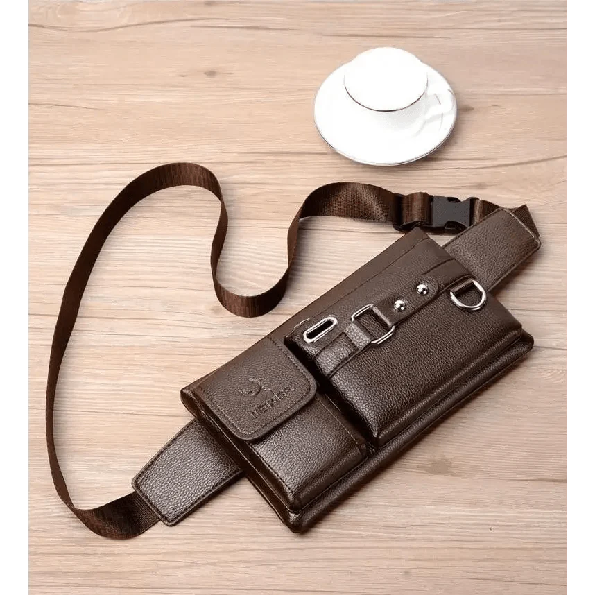 Elegant New Black Mens Leather Waist Bag Adjustable Strap Outdoors  Fanny Pack Comfortable Luxury Design For Men Stevvex