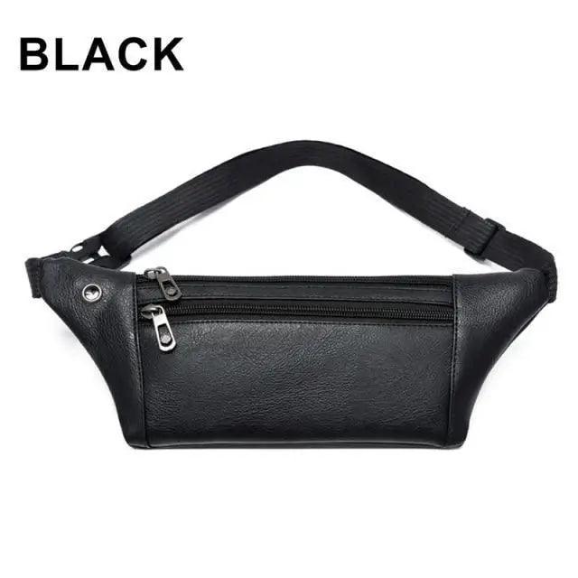 Elegant New Black Mens Leather Waist Bag Adjustable Strap Outdoors  Fanny Pack Comfortable Luxury Design For Men Stevvex