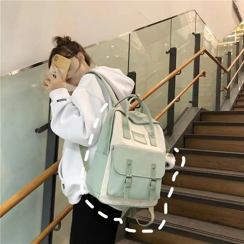 Elegant Nylon Candy Color Waterproof School Bags for Teenagers Girls And Women Nice Patchwork On Backpack For Female Stevvex