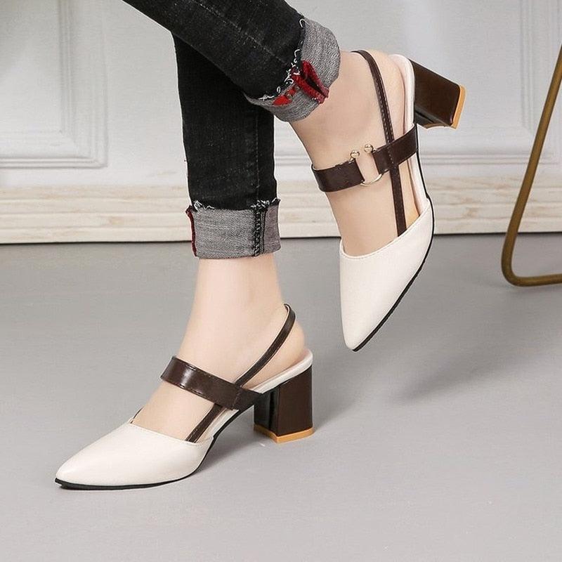Elegant Office Sandals Women's Summer New Pointy Sandals Fashion Woman Shoes Low Flats Shoes Mules Slip On Closed Toe Low Heels Sandal Cute Shoes Stevvex