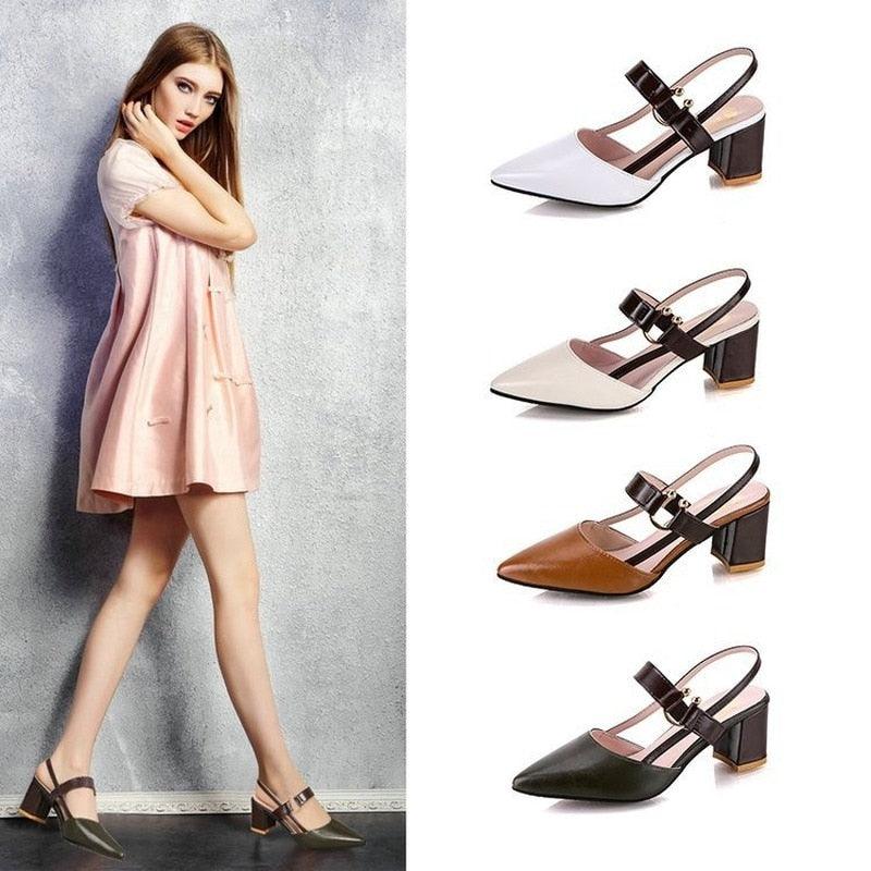 Elegant Office Sandals Women's Summer New Pointy Sandals Fashion Woman Shoes Low Flats Shoes Mules Slip On Closed Toe Low Heels Sandal Cute Shoes Stevvex