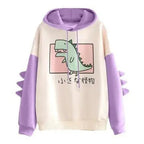Elegant Oversized Hoodies Women Fashion Splice Dinosaur Print Sweatshirt Tops Casual Long Sleeve Clothes casualSpring Autumn Long Sleeve Dinosaur Sweatshirt Cartoon Design Cute Hoodies for Teens Girls Stevvex