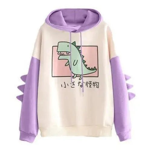 Elegant Oversized Hoodies Women Fashion Splice Dinosaur Print Sweatshirt Tops Casual Long Sleeve Clothes casualSpring Autumn Long Sleeve Dinosaur Sweatshirt Cartoon Design Cute Hoodies for Teens Girls Stevvex