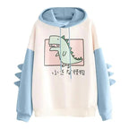Elegant Oversized Hoodies Women Fashion Splice Dinosaur Print Sweatshirt Tops Casual Long Sleeve Clothes casualSpring Autumn Long Sleeve Dinosaur Sweatshirt Cartoon Design Cute Hoodies for Teens Girls Stevvex