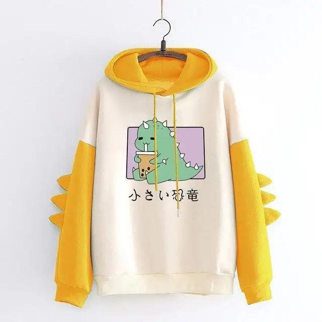 Elegant Oversized Hoodies Women Fashion Splice Dinosaur Print Sweatshirt Tops Casual Long Sleeve Clothes casualSpring Autumn Long Sleeve Dinosaur Sweatshirt Cartoon Design Cute Hoodies for Teens Girls Stevvex