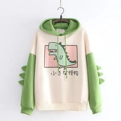 Elegant Oversized Hoodies Women Fashion Splice Dinosaur Print Sweatshirt Tops Casual Long Sleeve Clothes casualSpring Autumn Long Sleeve Dinosaur Sweatshirt Cartoon Design Cute Hoodies for Teens Girls Stevvex