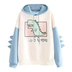Elegant Oversized Hoodies Women Fashion Splice Dinosaur Print Sweatshirt Tops Casual Long Sleeve Clothes casualSpring Autumn Long Sleeve Dinosaur Sweatshirt Cartoon Design Cute Hoodies for Teens Girls Stevvex