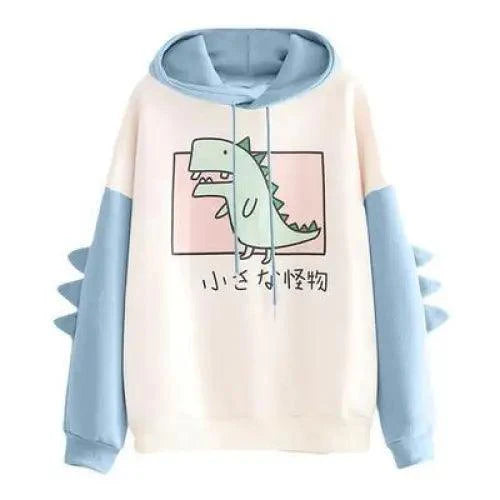 Elegant Oversized Hoodies Women Fashion Splice Dinosaur Print Sweatshirt Tops Casual Long Sleeve Clothes casualSpring Autumn Long Sleeve Dinosaur Sweatshirt Cartoon Design Cute Hoodies for Teens Girls Stevvex