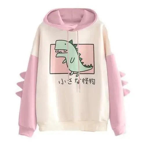 Elegant Oversized Hoodies Women Fashion Splice Dinosaur Print Sweatshirt Tops Casual Long Sleeve Clothes casualSpring Autumn Long Sleeve Dinosaur Sweatshirt Cartoon Design Cute Hoodies for Teens Girls Stevvex
