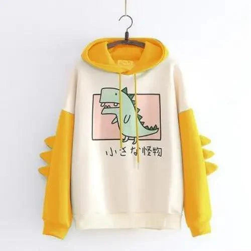 Elegant Oversized Hoodies Women Fashion Splice Dinosaur Print Sweatshirt Tops Casual Long Sleeve Clothes casualSpring Autumn Long Sleeve Dinosaur Sweatshirt Cartoon Design Cute Hoodies for Teens Girls Stevvex