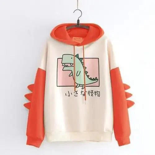 Elegant Oversized Hoodies Women Fashion Splice Dinosaur Print Sweatshirt Tops Casual Long Sleeve Clothes casualSpring Autumn Long Sleeve Dinosaur Sweatshirt Cartoon Design Cute Hoodies for Teens Girls Stevvex