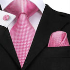 Elegant Pink Silk  Necktie Pocket Square Cufflinks Set Elegant Men's Fashion Wedding Ties For Men And Daily Wear Ties Stevvex