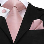 Elegant Pink Silk  Necktie Pocket Square Cufflinks Set Elegant Men's Fashion Wedding Ties For Men And Daily Wear Ties Stevvex