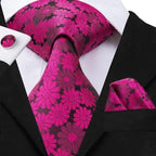 Elegant Pink Silk  Necktie Pocket Square Cufflinks Set Elegant Men's Fashion Wedding Ties For Men And Daily Wear Ties Stevvex