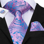Elegant Pink Silk  Necktie Pocket Square Cufflinks Set Elegant Men's Fashion Wedding Ties For Men And Daily Wear Ties Stevvex