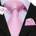 Elegant Pink Silk  Necktie Pocket Square Cufflinks Set Elegant Men's Fashion Wedding Ties For Men And Daily Wear Ties Stevvex