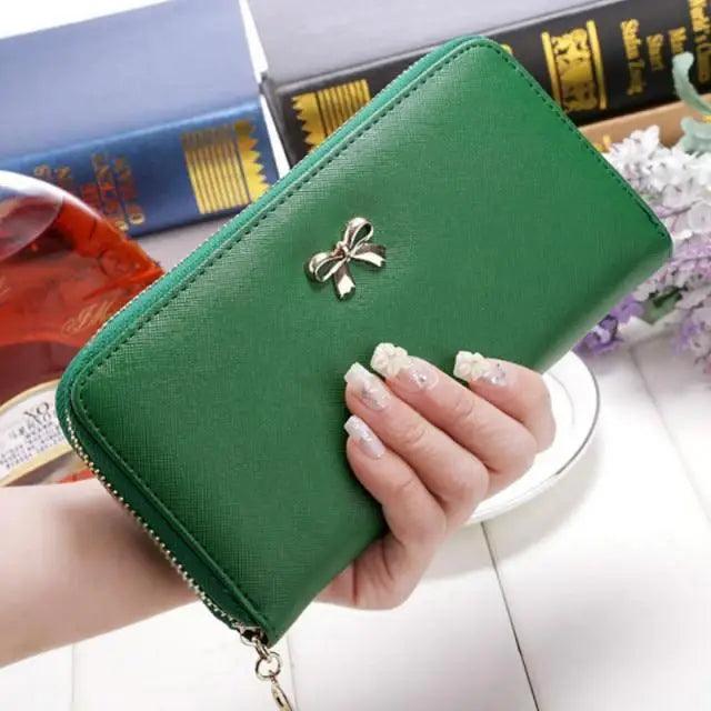 Elegant PU Leather Pink Bowknot Women Long Wallet Fashion Color Purse Phone Card Holder Women Trendy Large Capacity Long Purse Stevvex