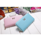Elegant PU Leather Pink Bowknot Women Long Wallet Fashion Color Purse Phone Card Holder Women Trendy Large Capacity Long Purse Stevvex