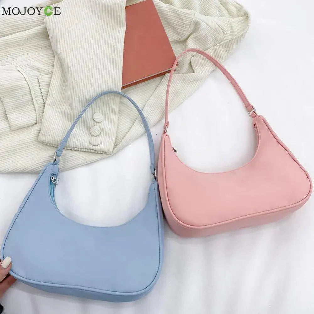 Elegant Pure Color Shoulder Underarm Bags, Casual Ladies Zipper Small Purse Top-handle Handbag For Ladies And Girls Stevvex