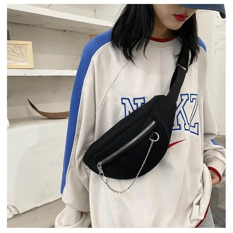 Elegant Purple Ladies Chain Waist Bag Canvas Fanny Pack Luxury Outdoor Chest Bag Phone Purse For Everyday Use Stevvex