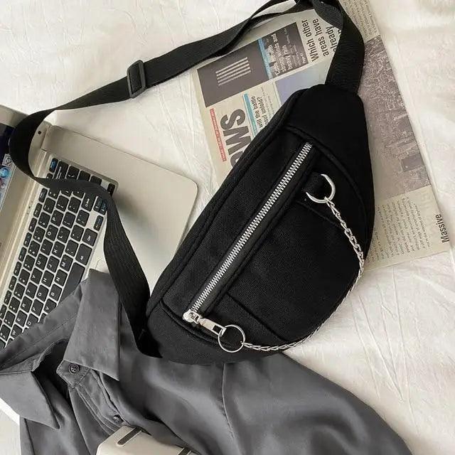 Elegant Purple Ladies Chain Waist Bag Canvas Fanny Pack Luxury Outdoor Chest Bag Phone Purse For Everyday Use Stevvex