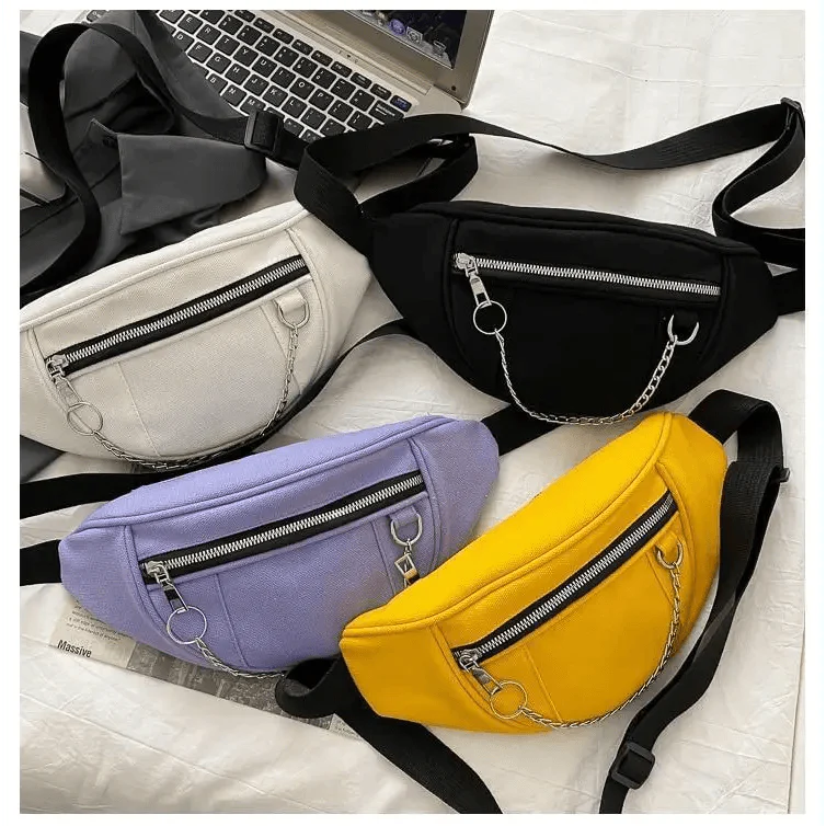 Elegant Purple Ladies Chain Waist Bag Canvas Fanny Pack Luxury Outdoor Chest Bag Phone Purse For Everyday Use Stevvex