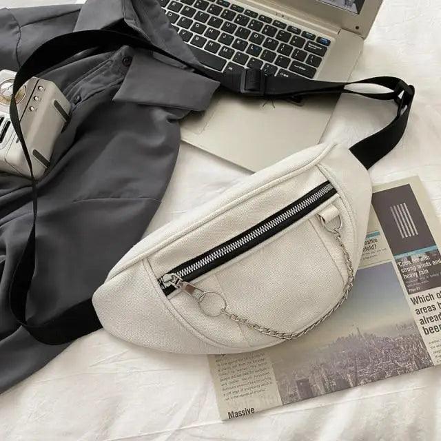 Elegant Purple Ladies Chain Waist Bag Canvas Fanny Pack Luxury Outdoor Chest Bag Phone Purse For Everyday Use Stevvex
