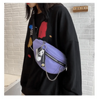 Elegant Purple Ladies Chain Waist Bag Canvas Fanny Pack Luxury Outdoor Chest Bag Phone Purse For Everyday Use Stevvex