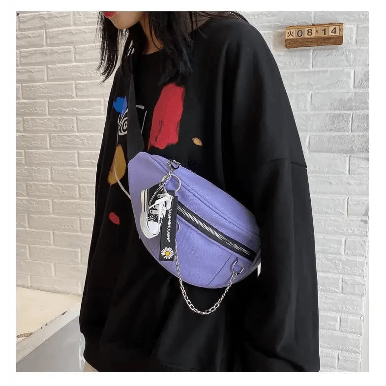 Elegant Purple Ladies Chain Waist Bag Canvas Fanny Pack Luxury Outdoor Chest Bag Phone Purse For Everyday Use Stevvex