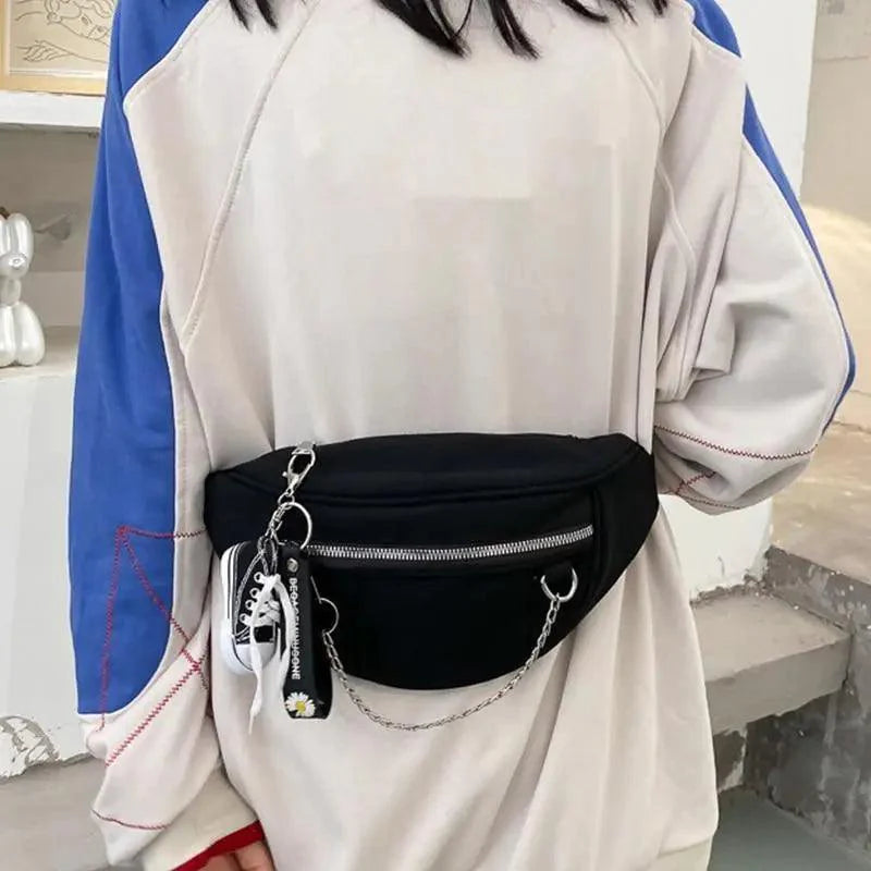 Elegant Purple Ladies Chain Waist Bag Canvas Fanny Pack Luxury Outdoor Chest Bag Phone Purse For Everyday Use Stevvex