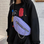Elegant Purple Ladies Chain Waist Bag Canvas Fanny Pack Luxury Outdoor Chest Bag Phone Purse For Everyday Use Stevvex