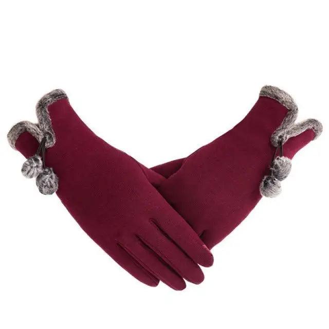 Elegant Red Autumn Full Finger Warm Women Gloves Classic Soft Comfortable Winter One Size Gloves For Women Stevvex