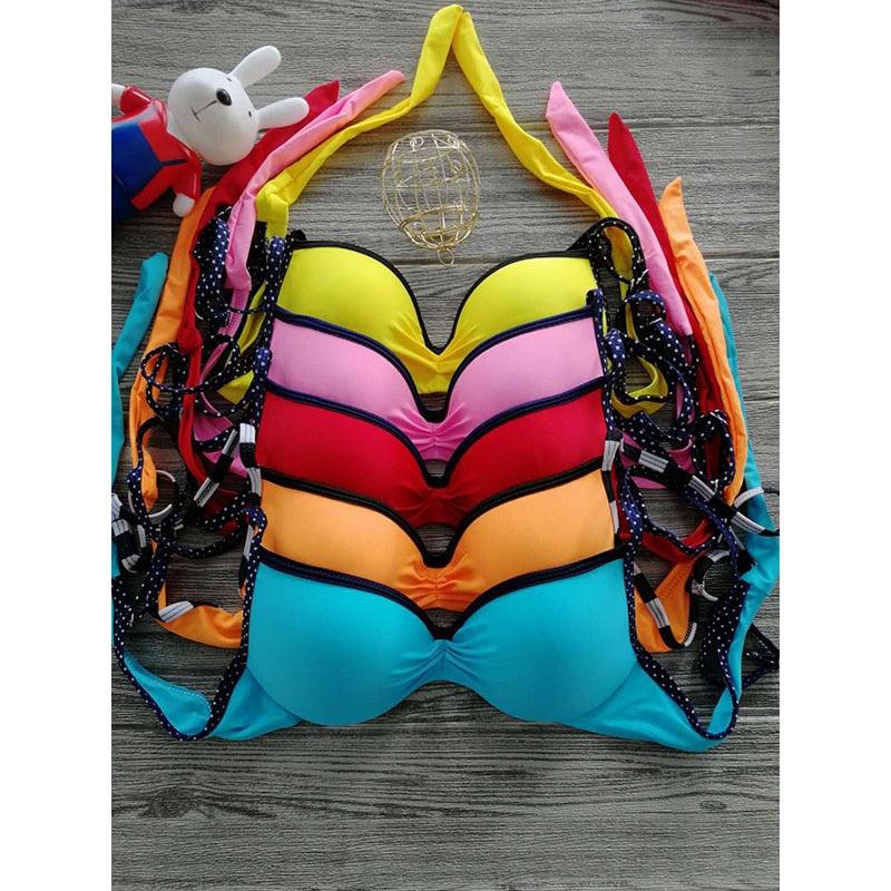 Elegant Red New Bikini Set Three Piece Swimsuit Women's Bathing Suits Push Up Halter Bandage Bikini  Women Push Up Swimwear Bathing Suit Beachwear Swimming Suit For Women Stevvex