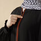 Modest Pullover Abaya with Palestinian Embroidery, Elegant Ruffled Cuff Maxi Dress (MA141)