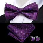 Elegant Silk Butterfly Business Bow Tie Pocket Square Cufflinks Set For Men Formal Wedding Bowtie Set For Office Stevvex