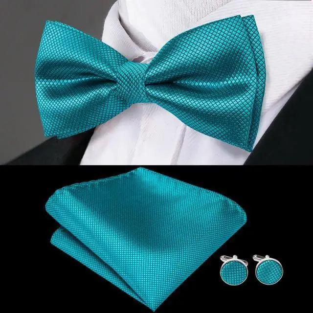 Elegant Silk Butterfly Business Bow Tie Pocket Square Cufflinks Set For Men Formal Wedding Bowtie Set For Office Stevvex