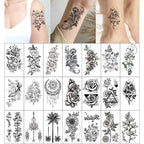 Elegant Sketches Black Flowers Body Tattoo Waterproof Temporary 3D Flowers Luxury Design For Womens Stevvex