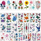 Elegant Sketches Black Flowers Body Tattoo Waterproof Temporary 3D Flowers Luxury Design For Womens Stevvex