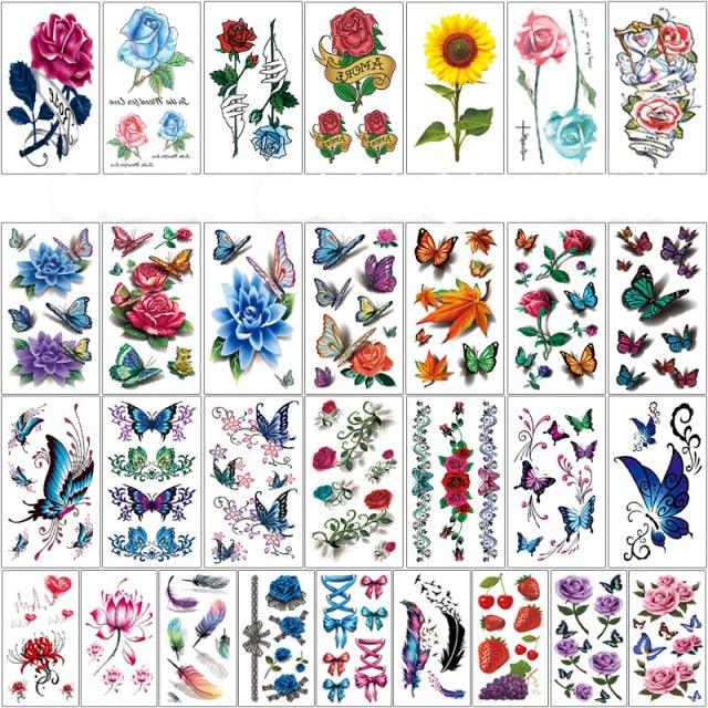Elegant Sketches Black Flowers Body Tattoo Waterproof Temporary 3D Flowers Luxury Design For Womens Stevvex
