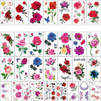 Elegant Sketches Black Flowers Body Tattoo Waterproof Temporary 3D Flowers Luxury Design For Womens Stevvex