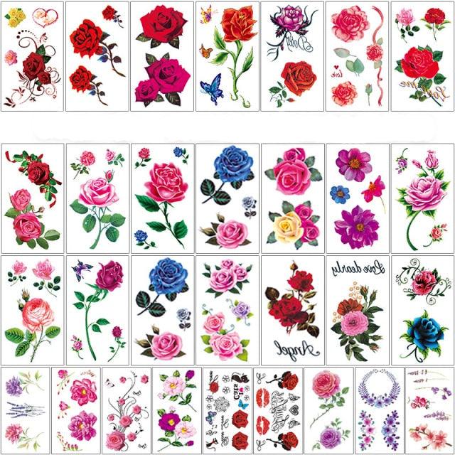 Elegant Sketches Black Flowers Body Tattoo Waterproof Temporary 3D Flowers Luxury Design For Womens Stevvex