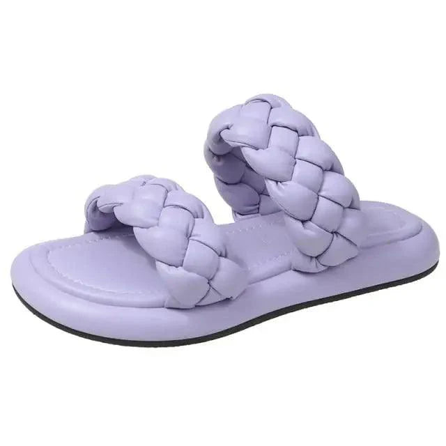 Elegant Solid Sandals Comfortable Women Summer Collection - Narrow Band Platform Cute Sandals Slippers Outfit indoor outdoor Stevvex