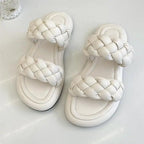 Elegant Solid Sandals Comfortable Women Summer Collection - Narrow Band Platform Cute Sandals Slippers Outfit indoor outdoor Stevvex